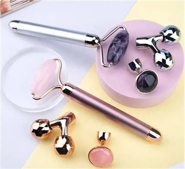 3 في 1 الوجه الكهربائي الوردي روز كوارتز مدلك