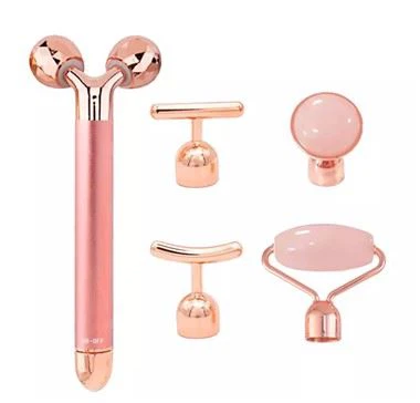 5 في 1 أسطوانة اليشم لتدليك الوجه من الكوارتز الوردي