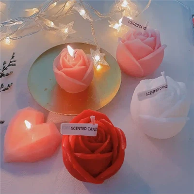 شمعة فاخرة معطرة على شكل وردة منحوتة على شكل زهرة لعيد الحب